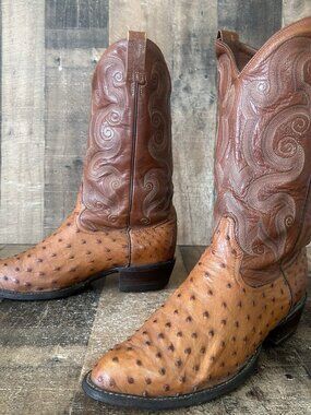 Tony Lama Vintage Full Quill Ostrich Western Cowboy Boots Mens 10.5 EE